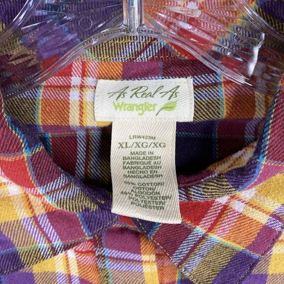 Wrangler Pearl Snap Shirt Womens XL Multi Color Plaid Flannel Western Cowgirl - Picture 3 of 9